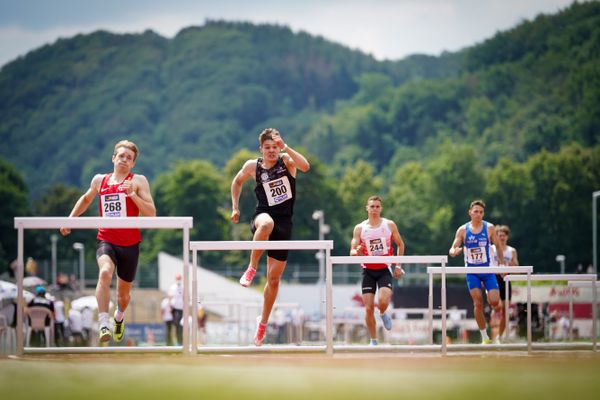 Henri Schlund (TSV Bayer 04 Leverkusen), Marcel Meyer (Hannover 96), Justus Ringel (SC Potsdam), Mateusz Lewandowski (TV Wattenscheid 01) am 26.06.2021 waehrend den deutschen U23 Leichtathletik-Meisterschaften 2021 im Stadion Oberwerth in Koblenz