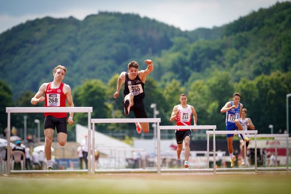 Henri Schlund (TSV Bayer 04 Leverkusen), Marcel Meyer (Hannover 96), Justus Ringel (SC Potsdam), Mateusz Lewandowski (TV Wattenscheid 01) am 26.06.2021 waehrend den deutschen U23 Leichtathletik-Meisterschaften 2021 im Stadion Oberwerth in Koblenz