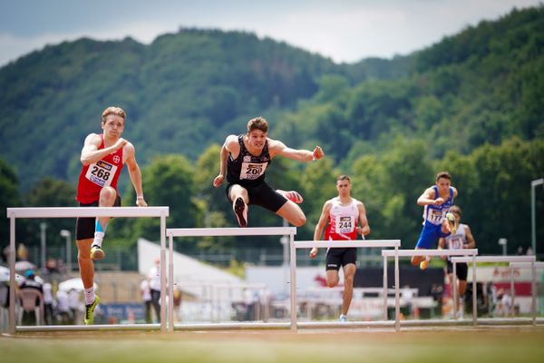 Henri Schlund (TSV Bayer 04 Leverkusen), Marcel Meyer (Hannover 96), Justus Ringel (SC Potsdam), Mateusz Lewandowski (TV Wattenscheid 01) am 26.06.2021 waehrend den deutschen U23 Leichtathletik-Meisterschaften 2021 im Stadion Oberwerth in Koblenz