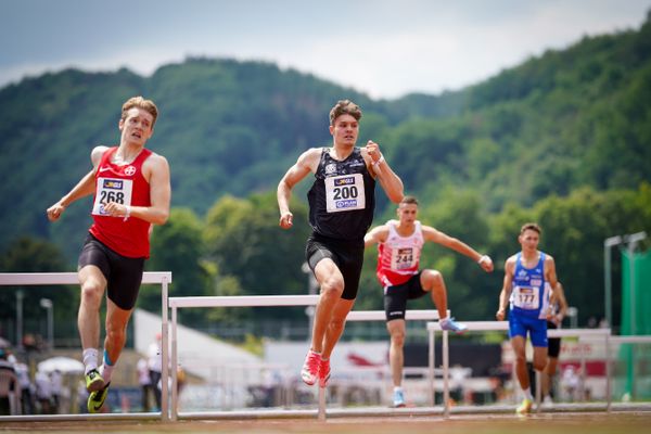 Henri Schlund (TSV Bayer 04 Leverkusen), Marcel Meyer (Hannover 96), Justus Ringel (SC Potsdam), Mateusz Lewandowski (TV Wattenscheid 01) am 26.06.2021 waehrend den deutschen U23 Leichtathletik-Meisterschaften 2021 im Stadion Oberwerth in Koblenz