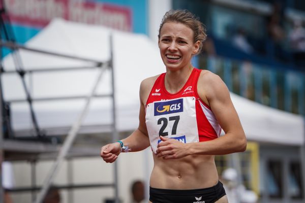 Melanie Boehm (LG Neckar-Enz) im 400m Huerden Finale am 27.06.2021 waehrend den deutschen U23 Leichtathletik-Meisterschaften 2021 im Stadion Oberwerth in Koblenz