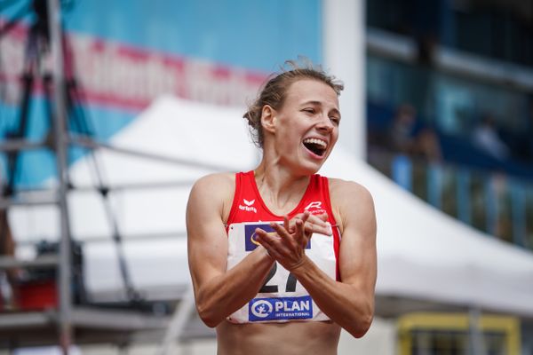 Melanie Boehm (LG Neckar-Enz) im 400m Huerden Finale am 27.06.2021 waehrend den deutschen U23 Leichtathletik-Meisterschaften 2021 im Stadion Oberwerth in Koblenz