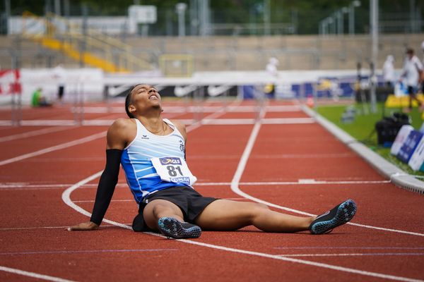 Jordan Gordon (OTB Osnabrueck) im 400m Huerden Finale am 27.06.2021 waehrend den deutschen U23 Leichtathletik-Meisterschaften 2021 im Stadion Oberwerth in Koblenz