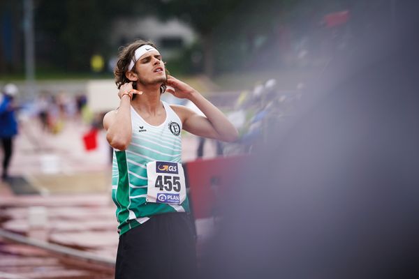 Niclas Jan Kaluza (Eintracht Hildesheim) ueber 400m Huerden am 31.07.2021 waehrend den deutschen Leichtathletik-Jugendmeisterschaften 2021 in Rostock (Tag 2)