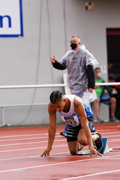Jordan Gordon (OTB Osnabrueck) am 31.07.2021 waehrend den deutschen Leichtathletik-Jugendmeisterschaften 2021 in Rostock (Tag 2)