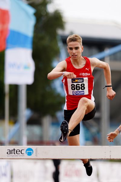 Silas Zahlten (LG Brillux Muenster), Tom Clemens (SC Myhl LA), Noah Boeck (LG Olympia Dortmund) am 01.08.2021 waehrend den deutschen Leichtathletik-Jugendmeisterschaften 2021 in Rostock (Tag 3)