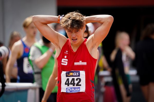 Owe Fischer-Breiholz (Schweriner SC) am 01.08.2021 waehrend den deutschen Leichtathletik-Jugendmeisterschaften 2021 in Rostock (Tag 3)