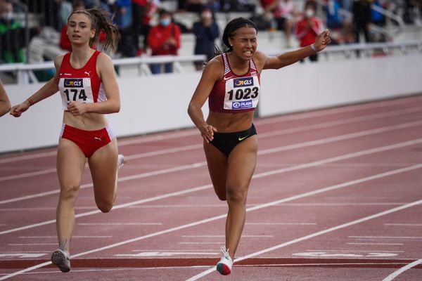 Laura Raquel Mueller (Unterlaender LG) am 01.08.2021 waehrend den deutschen Leichtathletik-Jugendmeisterschaften 2021 in Rostock (Tag 3)