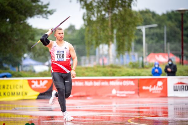 Moritz Morstein (Sportclub Magdeburg) am 01.08.2021 waehrend den deutschen Leichtathletik-Jugendmeisterschaften 2021 in Rostock (Tag 3)