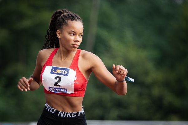 Jeanne Alipoé (VfL Eintracht Hannover) ueber 100m Huerden am 21.08.2021 bei den Deutschen Meisterschaften Mehrkampf im Auestadion in Wesel (Tag 2)