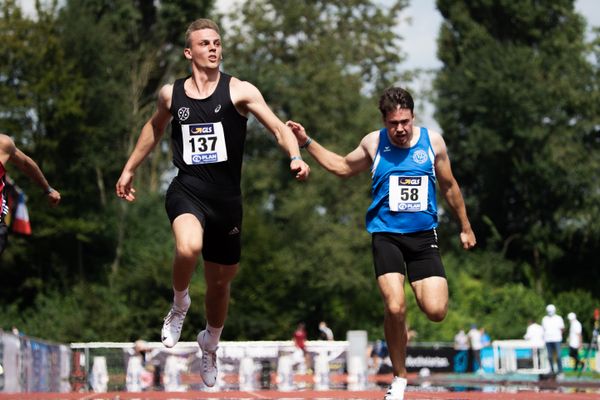 Tyl Rozok (Hannover 96) ueber 100m am 21.08.2021 bei den Deutschen Meisterschaften Mehrkampf im Auestadion in Wesel (Tag 2)