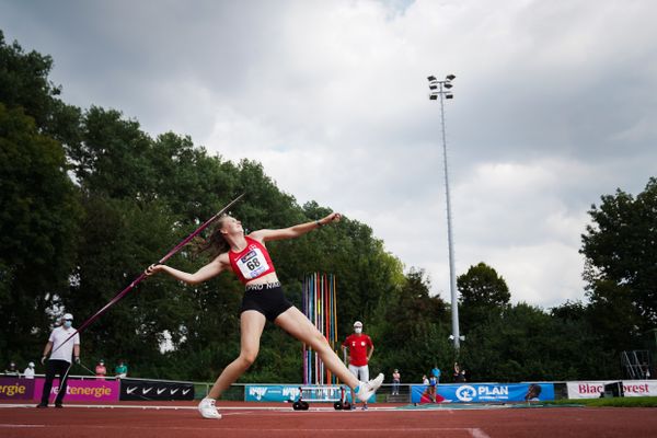 Pauline Hillebrand (TSV Bayer 04 Leverkusen) beim Speerwurf am 21.08.2021 bei den Deutschen Meisterschaften Mehrkampf im Auestadion in Wesel (Tag 2)