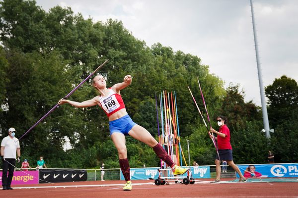 Julia Todt (SV Union Meppen) beim Speerwurf am 21.08.2021 bei den Deutschen Meisterschaften Mehrkampf im Auestadion in Wesel (Tag 2)