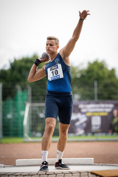 Nico Beckers (LAV Bayer Uerdingen/Dormagen) beim Kugelstossen am 21.08.2021 bei den Deutschen Meisterschaften Mehrkampf im Auestadion in Wesel (Tag 2)