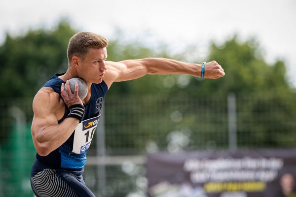 Nico Beckers (LAV Bayer Uerdingen/Dormagen) beim Kugelstossen am 21.08.2021 bei den Deutschen Meisterschaften Mehrkampf im Auestadion in Wesel (Tag 2)