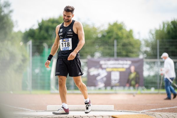 Tim Nowak (SSV Ulm 1846) beim Kugelstossen am 21.08.2021 bei den Deutschen Meisterschaften Mehrkampf im Auestadion in Wesel (Tag 2)