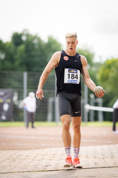 Jannis Wolff (Eintracht Frankfurt e.V.) beim Kugelstossen am 21.08.2021 bei den Deutschen Meisterschaften Mehrkampf im Auestadion in Wesel (Tag 2)