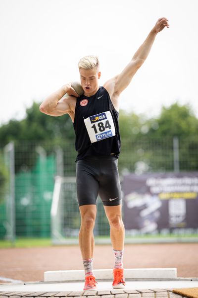 Jannis Wolff (Eintracht Frankfurt e.V.) beim Kugelstossen am 21.08.2021 bei den Deutschen Meisterschaften Mehrkampf im Auestadion in Wesel (Tag 2)