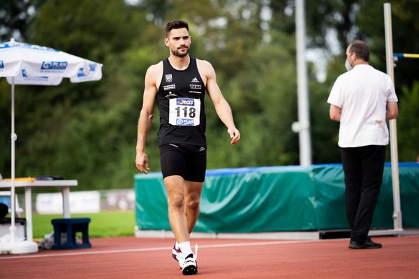 Tim Nowak (SSV Ulm 1846) beim Hochsprung am 21.08.2021 bei den Deutschen Meisterschaften Mehrkampf im Auestadion in Wesel (Tag 2)
