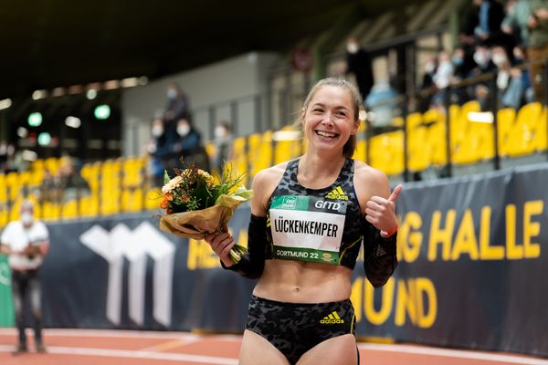 Gina Lueckenkemper (SCC Berlin) gewinnt die 60m am 12.02.2022 beim PSD Bank Indoor Meeting in der Helmut-Körnig-Halle in Dortmund