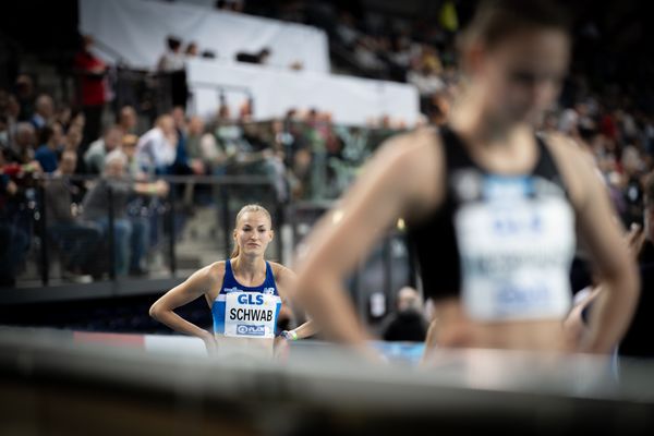 Corinna Schwab (LAC Erdgas Chemnitz) am 26.02.2022 waehrend der Deutschen Leichtathletik-Hallenmeisterschaften (Tag 1) in der Quarterback Immobilien Arena in Leipzig