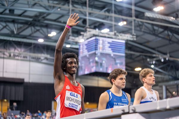 Mohamed Mohumed (LG Olympia Dortmund) am 27.02.2022 waehrend der Deutschen Leichtathletik-Hallenmeisterschaften (Tag 2) in der Quarterback Immobilien Arena in Leipzig