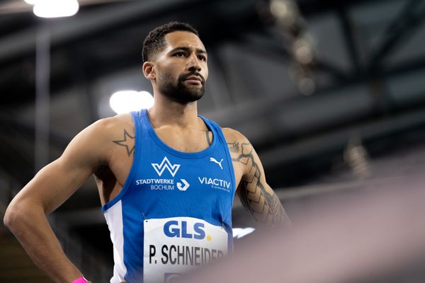 Patrick Schneider (TV Wattenscheid 01) im 400m Finale am 27.02.2022 waehrend der Deutschen Leichtathletik-Hallenmeisterschaften (Tag 2) in der Quarterback Immobilien Arena in Leipzig