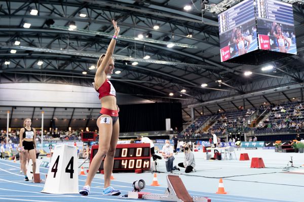 Luna Thiel (VfL Eintracht Hannover) im 400m Finale am 27.02.2022 waehrend der Deutschen Leichtathletik-Hallenmeisterschaften (Tag 2) in der Quarterback Immobilien Arena in Leipzig