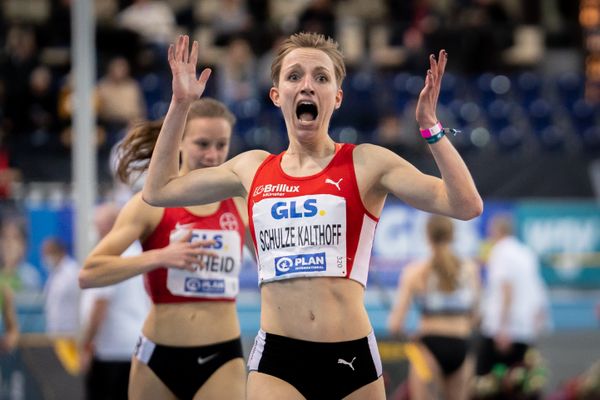 Kerstin Schulze Kalthoff (LG Brillux Muenster) am 27.02.2022 waehrend der Deutschen Leichtathletik-Hallenmeisterschaften (Tag 2) in der Quarterback Immobilien Arena in Leipzig