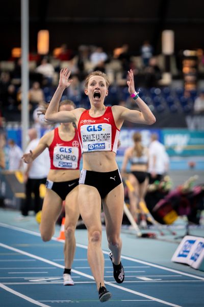 Kerstin Schulze Kalthoff (LG Brillux Muenster) am 27.02.2022 waehrend der Deutschen Leichtathletik-Hallenmeisterschaften (Tag 2) in der Quarterback Immobilien Arena in Leipzig