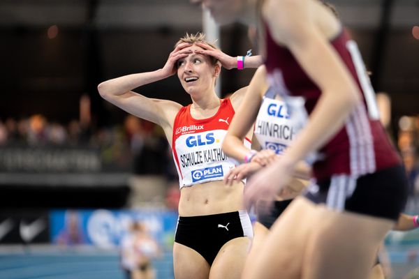 Kerstin Schulze Kalthoff (LG Brillux Muenster) am 27.02.2022 waehrend der Deutschen Leichtathletik-Hallenmeisterschaften (Tag 2) in der Quarterback Immobilien Arena in Leipzig