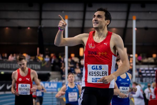 Christoph Kessler (LG Region Karlsruhe) am 27.02.2022 waehrend der Deutschen Leichtathletik-Hallenmeisterschaften (Tag 2) in der Quarterback Immobilien Arena in Leipzig