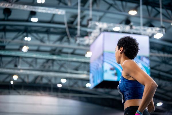 Malaika Mihambo (LG Kurpfalz) am 27.02.2022 waehrend der Deutschen Leichtathletik-Hallenmeisterschaften (Tag 2) in der Quarterback Immobilien Arena in Leipzig