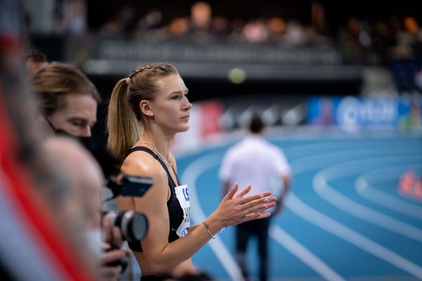 Merle Homeier (LG Goettingen) am 27.02.2022 waehrend der Deutschen Leichtathletik-Hallenmeisterschaften (Tag 2) in der Quarterback Immobilien Arena in Leipzig