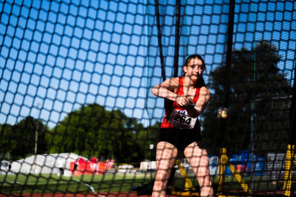 Leonie Liebenwald (UAC Kulmbach) im Hammerwurf am 16.07.2022 waehrend den deutschen Leichtathletik-Jugendmeisterschaften 2022 in Ulm