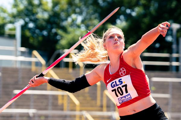 Marie Dehning (TSV Bayer 04 Leverkusen) beim Speerwurf am 17.07.2022 waehrend den deutschen Leichtathletik-Jugendmeisterschaften 2022 in Ulm