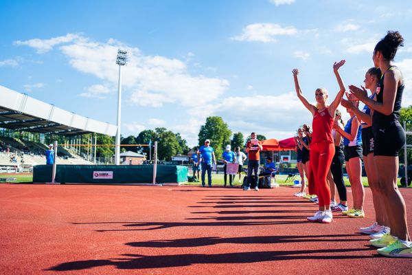 Die Hochspringerinnen werden vorgestellt am 06.08.2022 beim Lohrheide-Meeting im Lohrheidestadion in Bochum-Wattenscheid