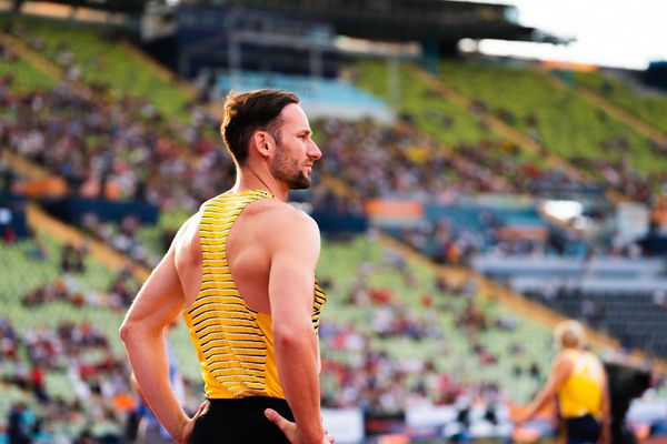 Kai Kazmirek (GER) beim Hochsprung am 15.08.2022 bei den Leichtathletik-Europameisterschaften in Muenchen