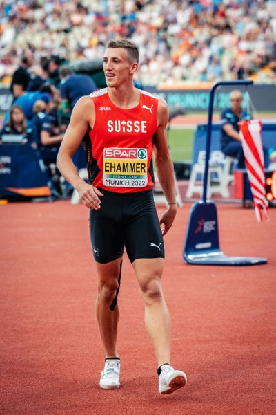 Simon Ehammer (SUI) beim Hochsprung am 15.08.2022 bei den Leichtathletik-Europameisterschaften in Muenchen