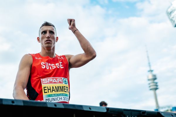 Simon Ehammer (SUI) beim Hochsprung am 15.08.2022 bei den Leichtathletik-Europameisterschaften in Muenchen