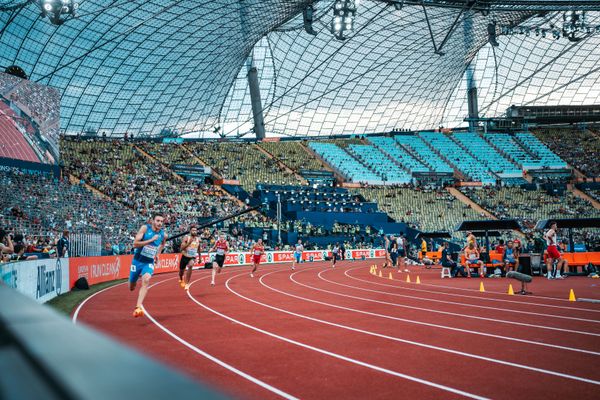 400m Vorlauf mit Thomas Jordier (FRA), Pavel Maslak (CZE), Manuel Guijarro (ESP), Gustav Lundholm Nielsen (DEN), Patrick Schneider (GER), Edoardo Scotti (ITA) am 15.08.2022 bei den Leichtathletik-Europameisterschaften in Muenchen