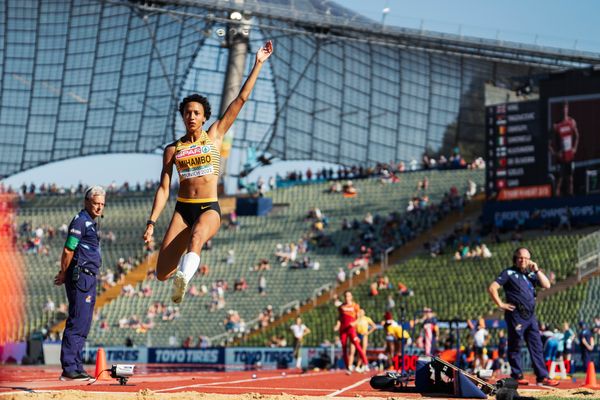 Malaika Mihambo (GER) im Weitsprung am 16.08.2022 bei den Leichtathletik-Europameisterschaften in Muenchen