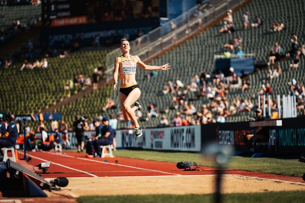 Merle Homeier (GER) im Weitsprung am 16.08.2022 bei den Leichtathletik-Europameisterschaften in Muenchen