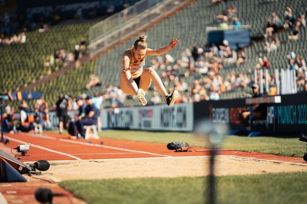 Merle Homeier (GER) im Weitsprung am 16.08.2022 bei den Leichtathletik-Europameisterschaften in Muenchen