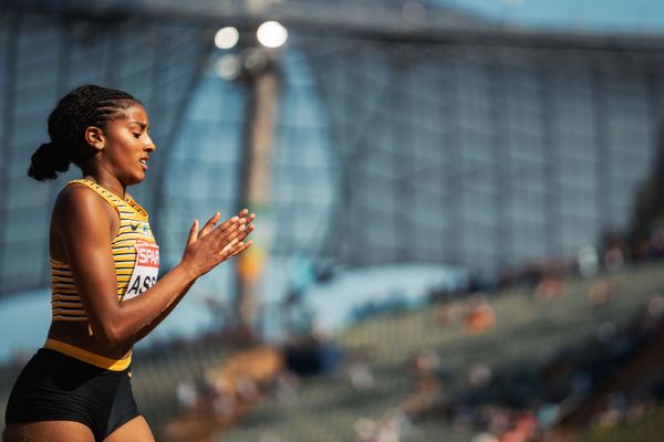 Mikaelle Assani (GER) im Weitsprung am 16.08.2022 bei den Leichtathletik-Europameisterschaften in Muenchen