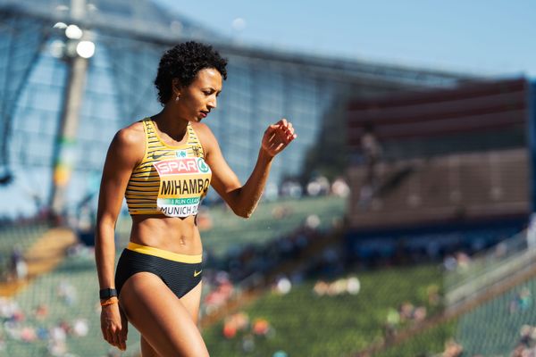 Malaika Mihambo (GER) im Weitsprung am 16.08.2022 bei den Leichtathletik-Europameisterschaften in Muenchen