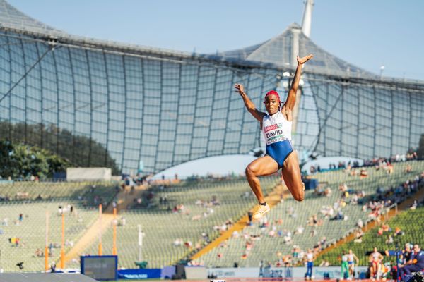 Yanis David (FRA) im Weitsprung am 16.08.2022 bei den Leichtathletik-Europameisterschaften in Muenchen