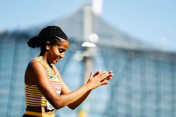 Mikaelle Assani (GER) im Weitsprung am 16.08.2022 bei den Leichtathletik-Europameisterschaften in Muenchen