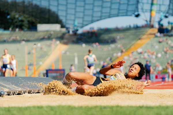 Malaika Mihambo (GER) im Weitsprung am 16.08.2022 bei den Leichtathletik-Europameisterschaften in Muenchen