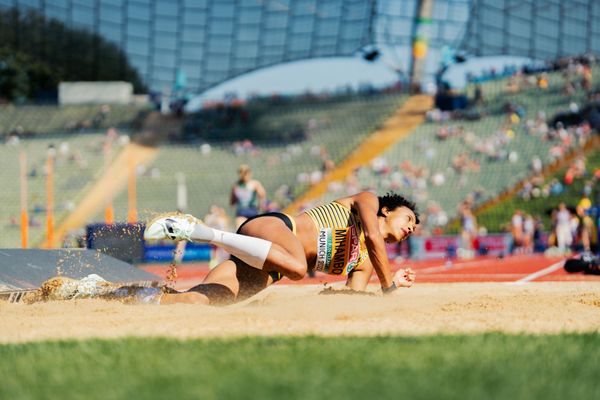 Malaika Mihambo (GER) im Weitsprung am 16.08.2022 bei den Leichtathletik-Europameisterschaften in Muenchen